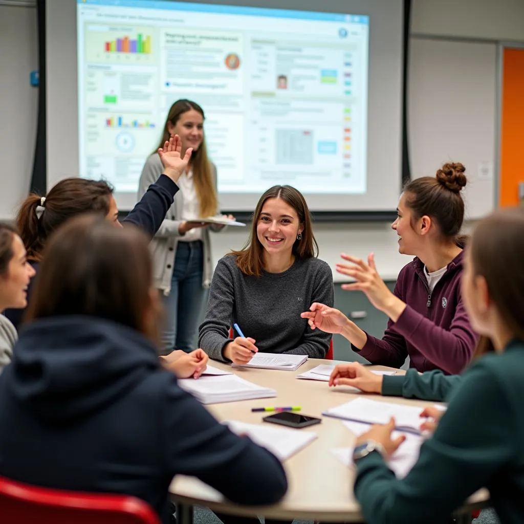 Students participating in an English class