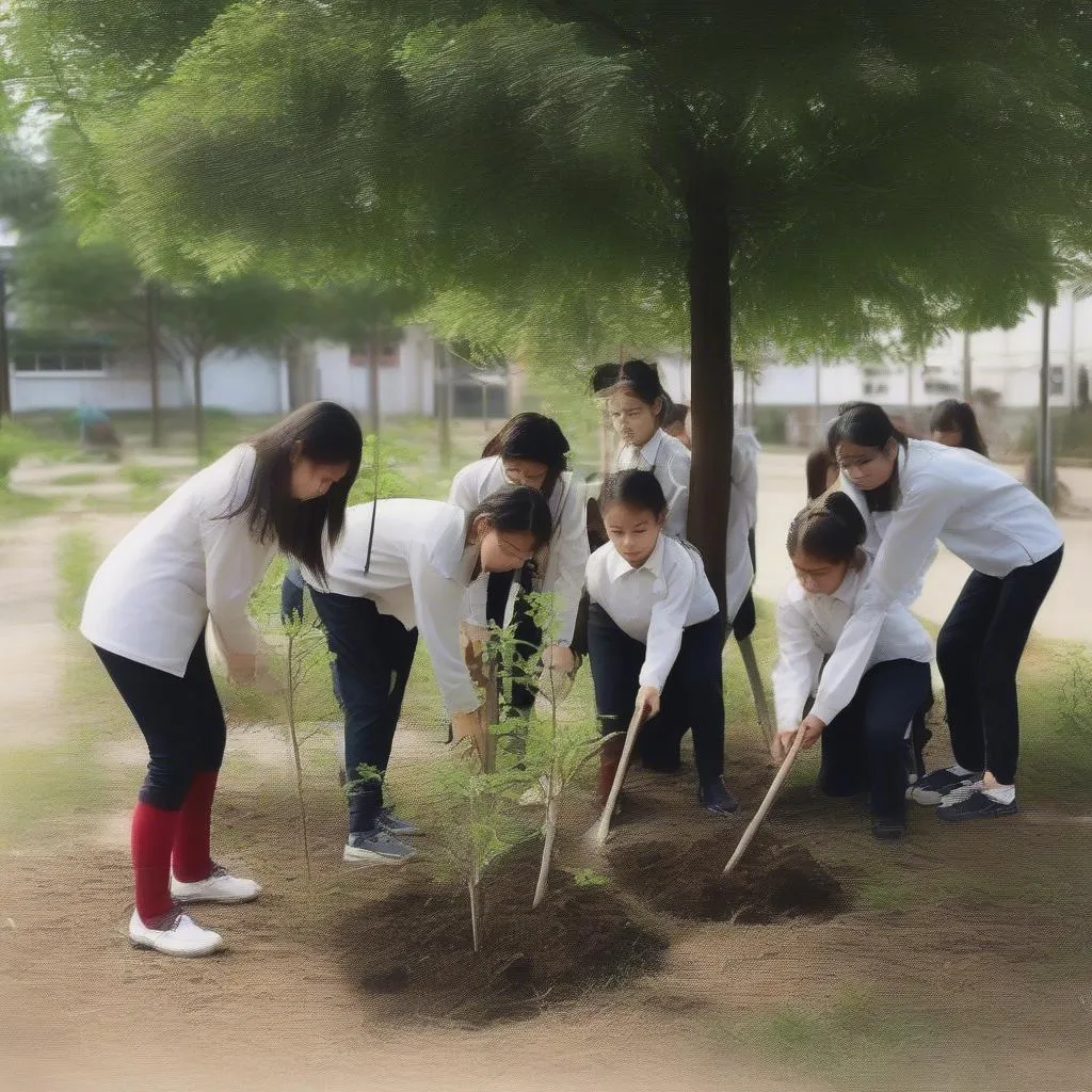 Học sinh trồng cây xanh