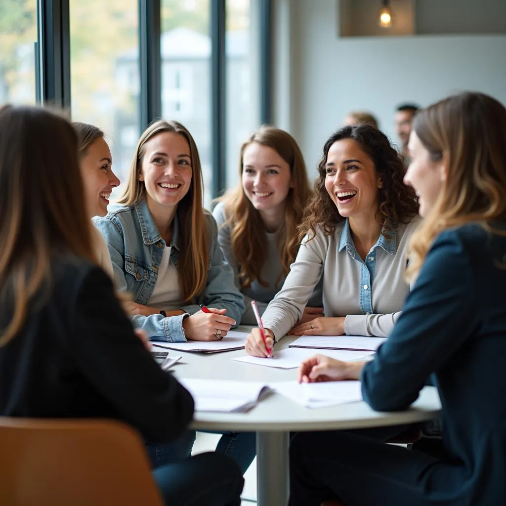 Students discussing EU education