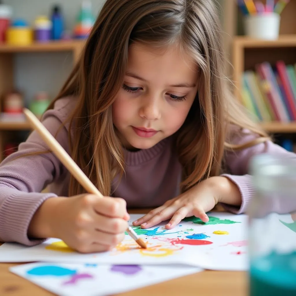 Girl painting in STEAM class