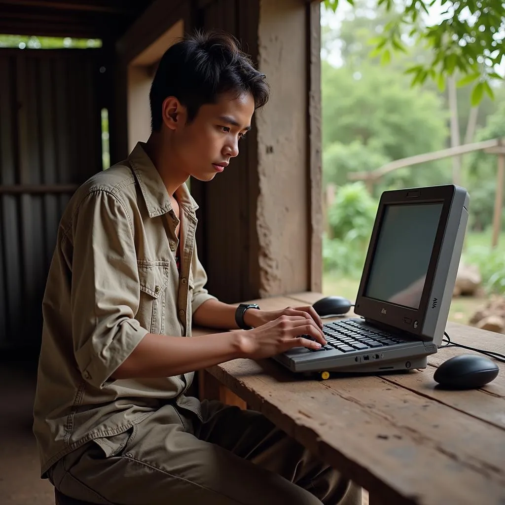 A poor student studying online