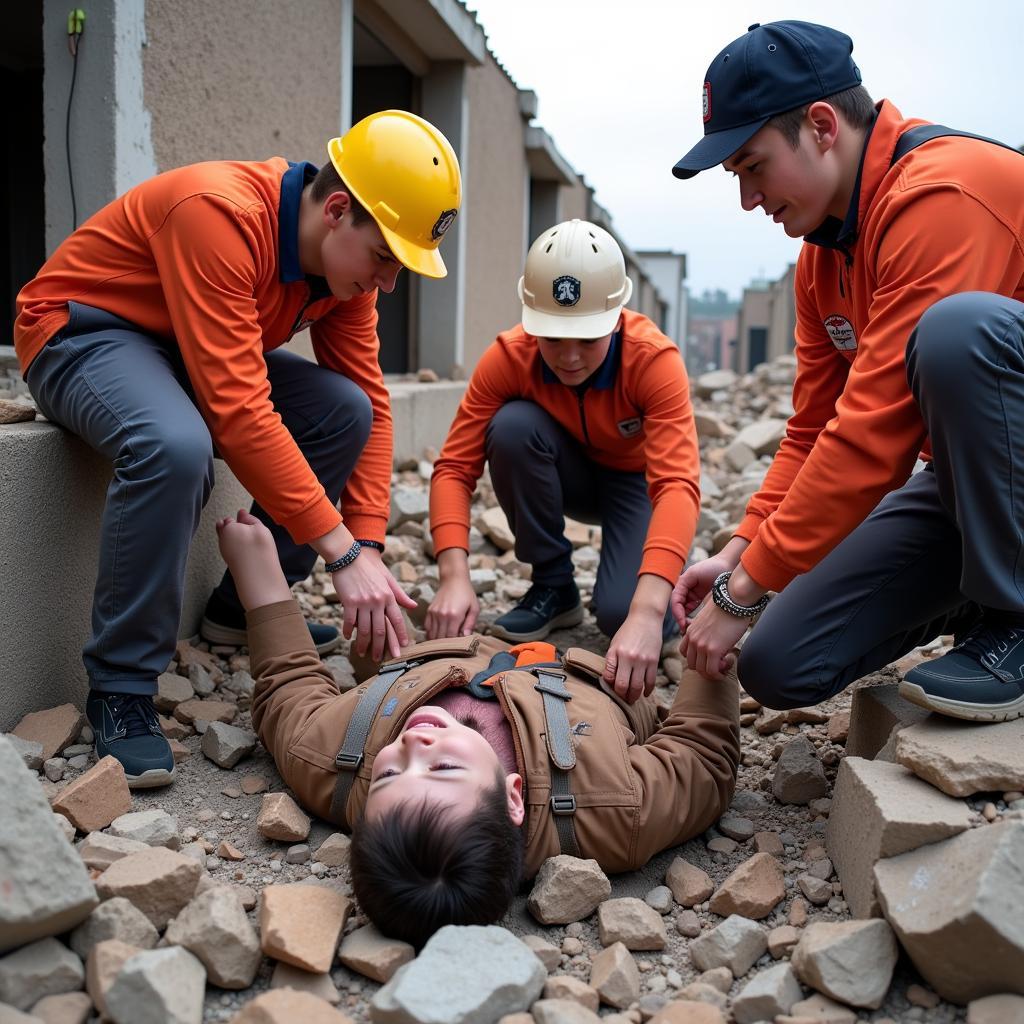 Đội thiếu sinh tham gia cứu hộ người bị nạn