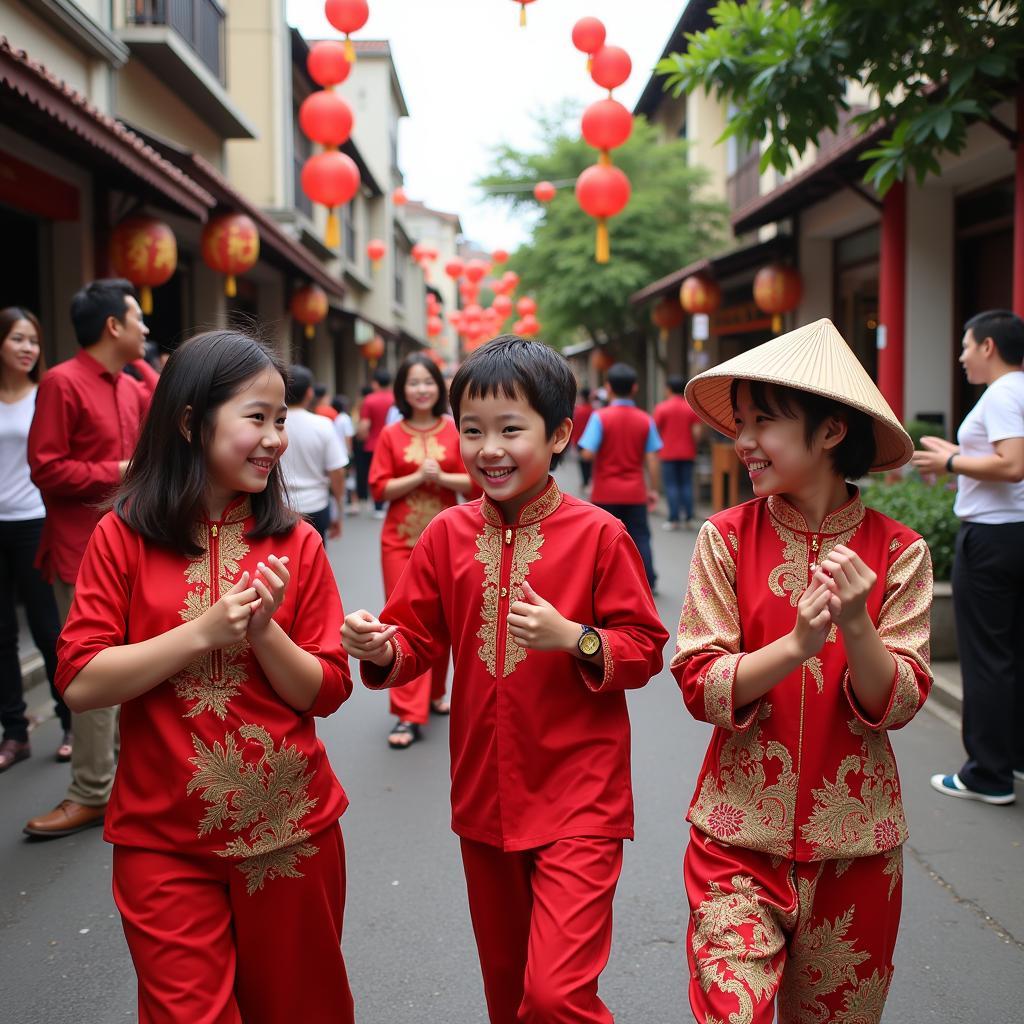 Gia đình tham gia lễ hội truyền thống