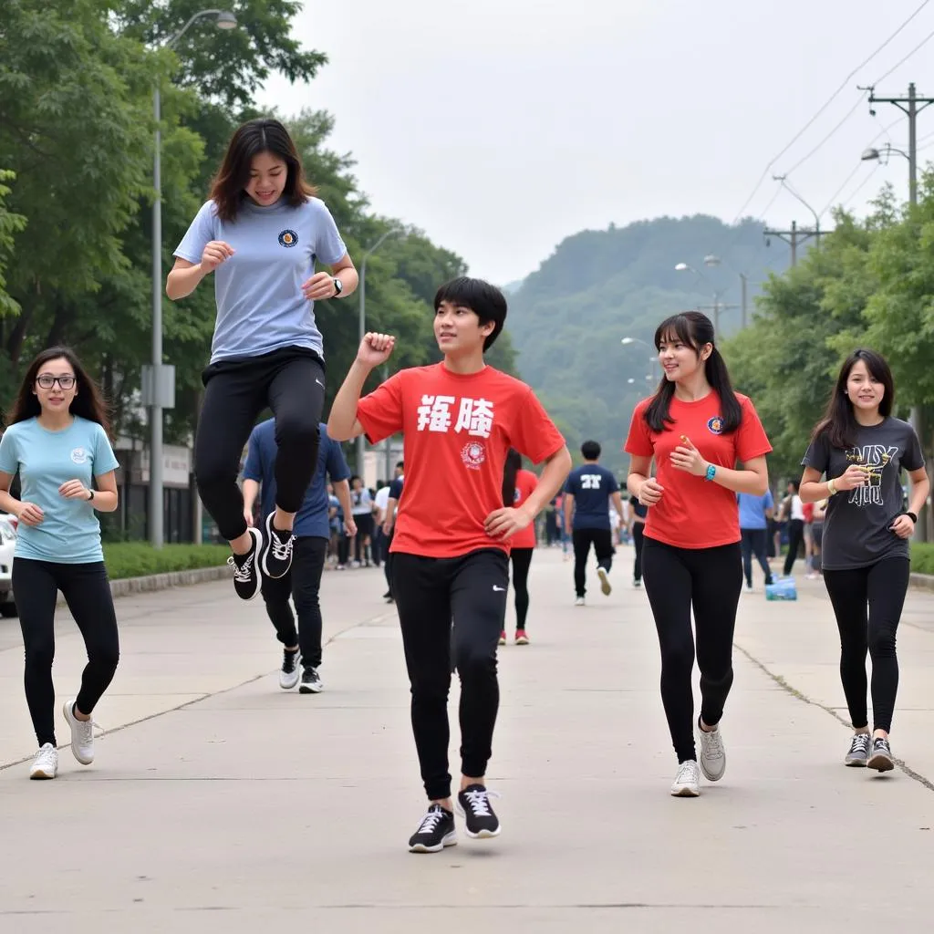 Sinh viên Đại học Cần Thơ tập thể dục ngoài trời