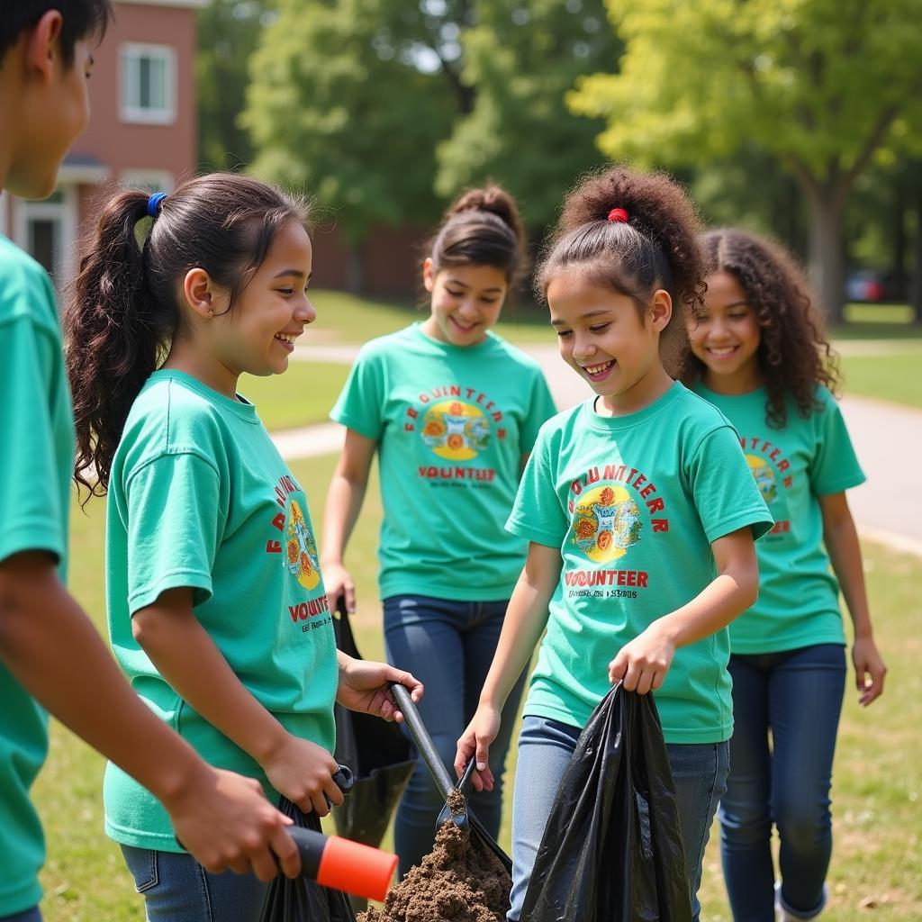 Students participating in a community service project