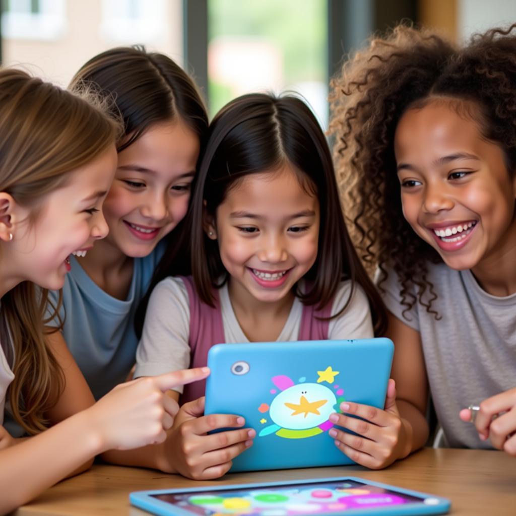 Children happily playing educational games