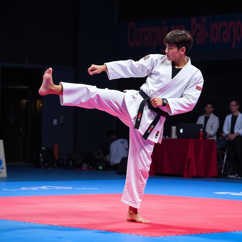 Vận động viên Taekwondo đang luyện tập