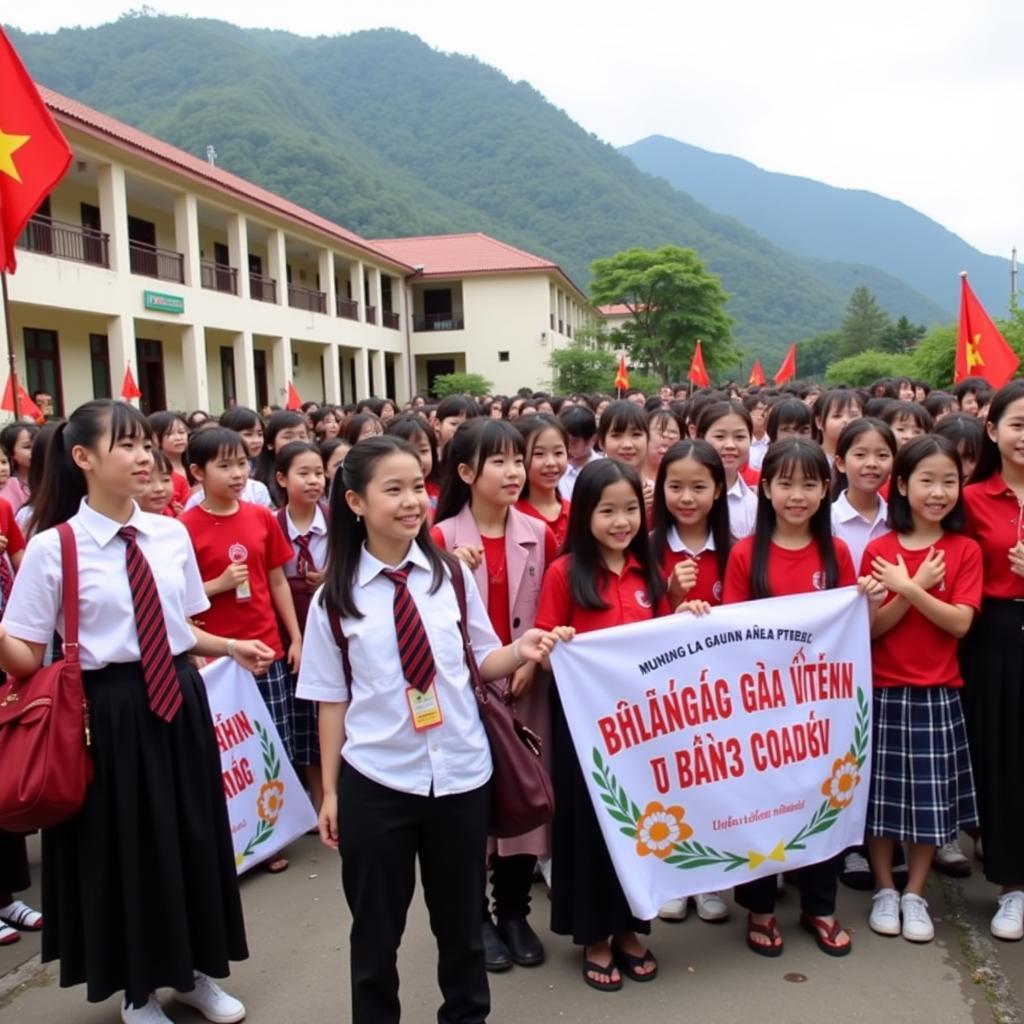 Các em học sinh Mường La trong ngày khai giảng