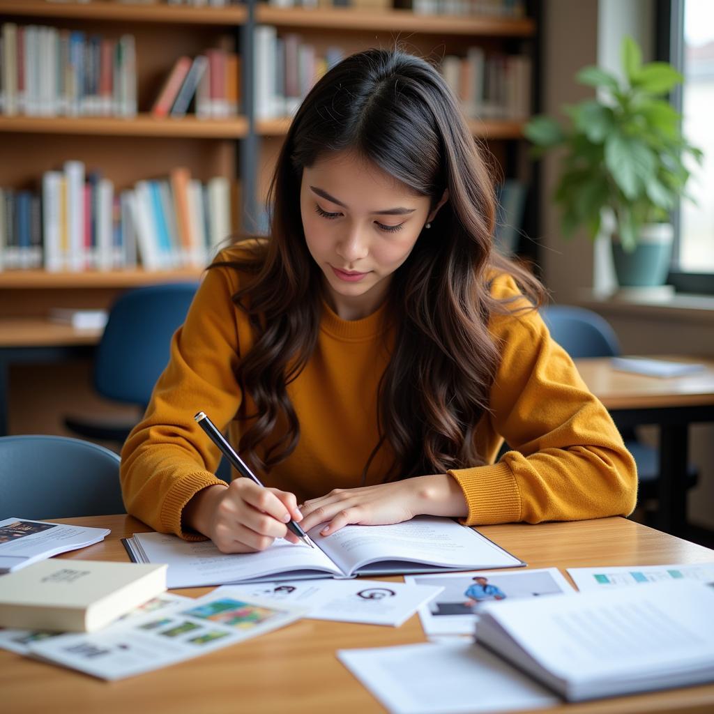 Học sinh đang tìm hiểu thông tin về các ngành nghề