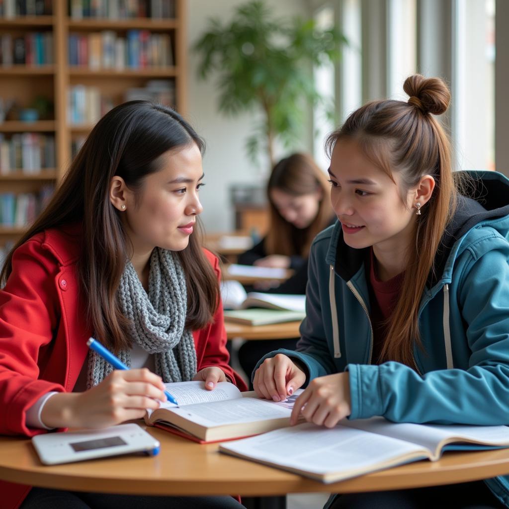 Sinh viên Việt Nam và Nga đang trao đổi học thuật