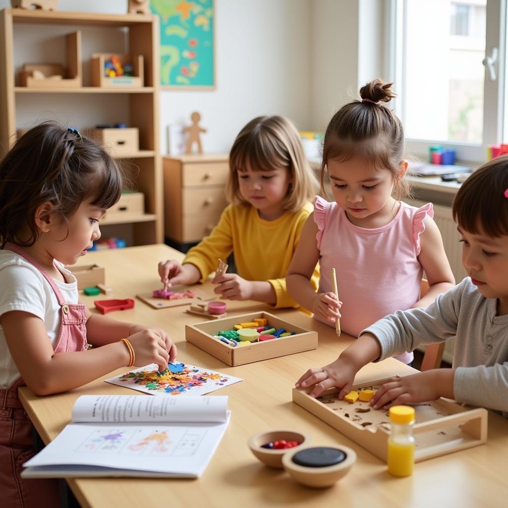 Trẻ em học tập theo phương pháp Montessori