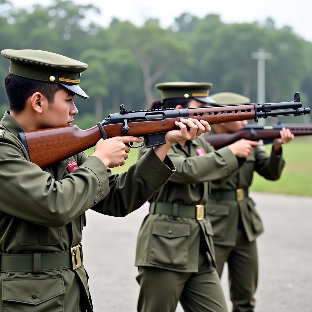 Sinh viên tập bắn súng tại Trung tâm Giáo dục Quốc phòng Hà Nội 2