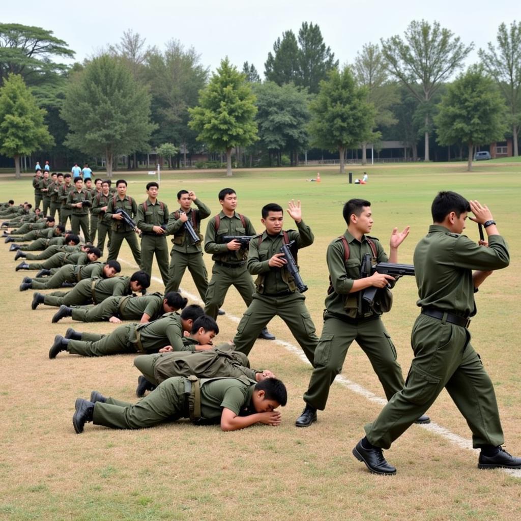 Sinh viên tham gia khóa học quân sự tại Thái Nguyên