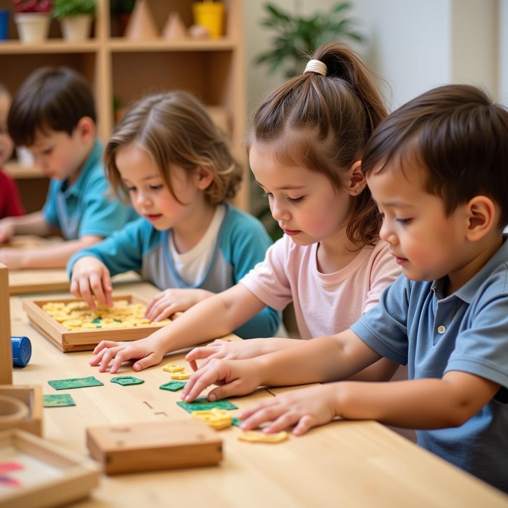 Trẻ em học tập theo phương pháp Montessori