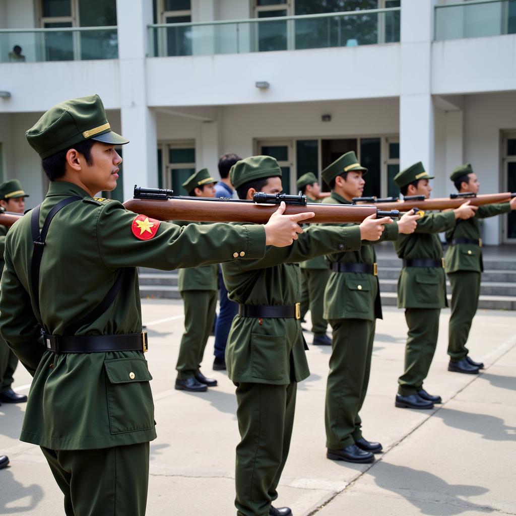 Sinh viên học tập tài liệu giáo dục quốc phòng